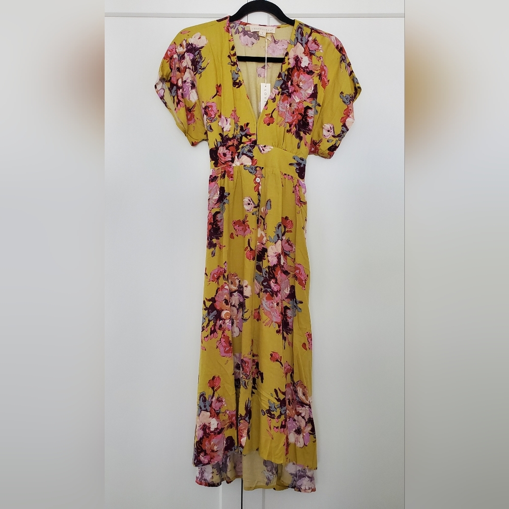 SOLD Love stitch Rosella Yellow Floral Tie Back Dress